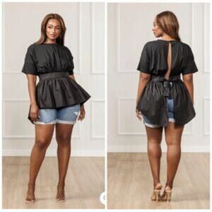 J. Brooks Jamela High Low Empire Waist Black Top Contemporary Size L